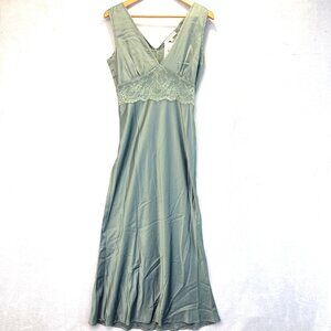 NWT Morrisday Satin Slip Maxi Dress Womens Medium Sage Green Lace Gown Formal
